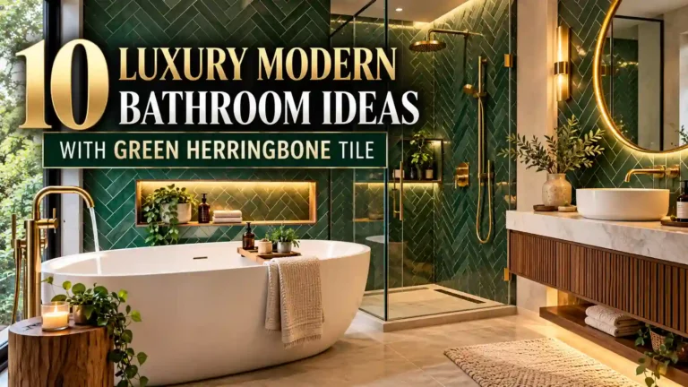 Modern Bathroom Ideas with Green Herringbone Tile